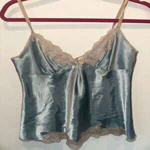 Morgan Taylor Satin Lace Camisole Top  Blue & Beige Lingerie Cami Size S